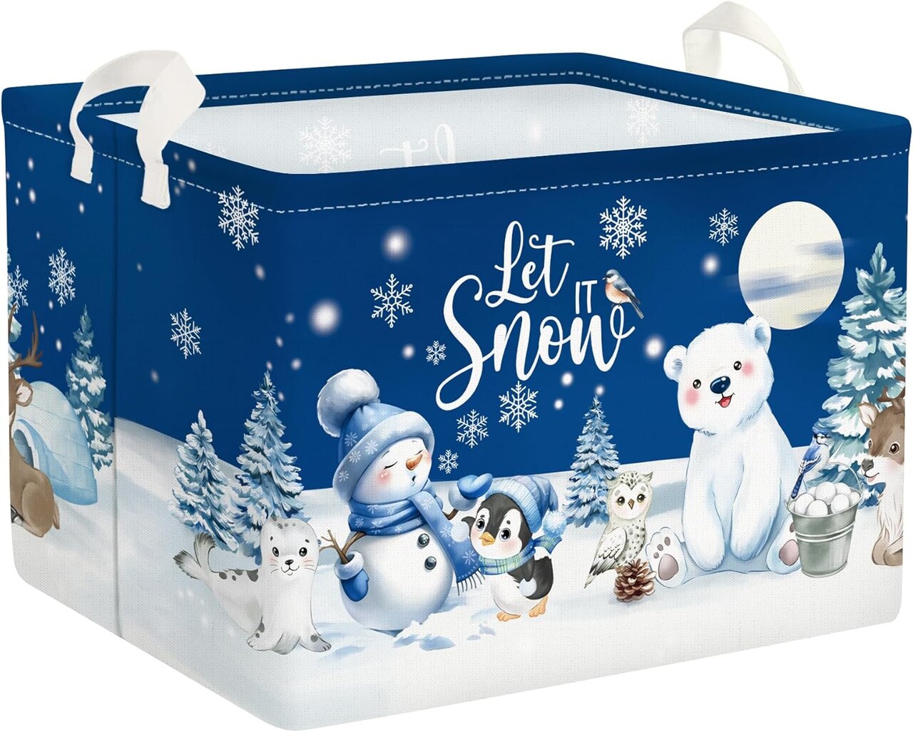 Winter Animals Storage Basket Christmas Snowman Penguin Gift Basket Kid Polar Bear Deer Owl Seal Nursery Bin Large Clothes Toy Book Shelf Basket Cube